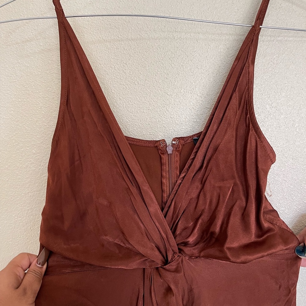 Maxi satin chocolate/copper colored dress.